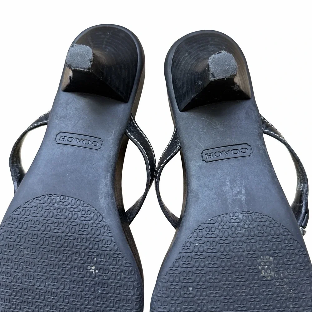 VTG COACH Womens Jane Leather Thong Kitten Heel Sandals US 8 Black Y2K 2000s - Picture 16 of 16